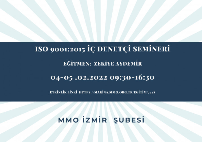 ISO 9001:2015 Kalite Yönetim Sistemleri İç Denetçi Eğitimi -- Çevrimiçi Eğitim